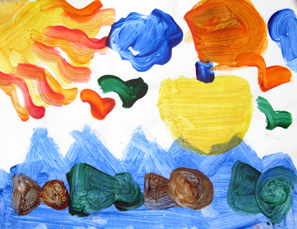 A multicolored abstract of yellow, red, orange, brown, green, blue: what do you see?